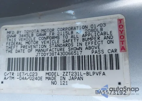 2003 Toyota Celica Gts from USA, damaged, VIN JTDDY38T430066517